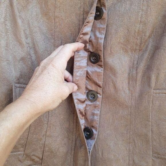 Chico's Metallic Gold Camel Textured Blazer Jacket Mandarin Collar Sz 1 = M/8 - Picture 12 of 14